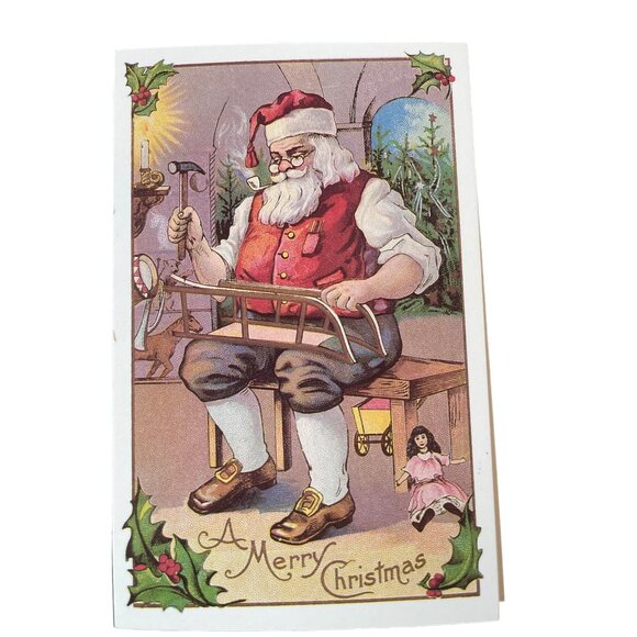 Vintage Victorian Christmas & New Year Postcards Set Girls Boys Santa Angels - Picture 8 of 11